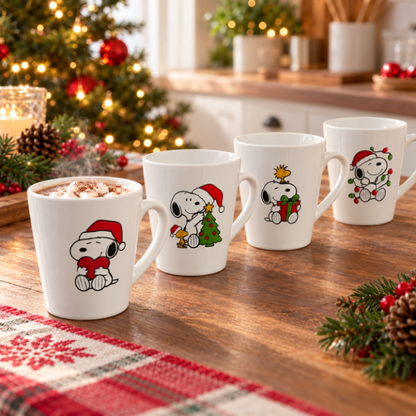 Producto - SET DE 4 TAZAS CONICAS NAVIDAD SNOOPY DE CERAMICA VITRIFICADAS - 0