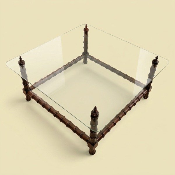 Producto - Mesa de Centro de Estilo Neoclásico en Madera Torneada y Vidrio - 2