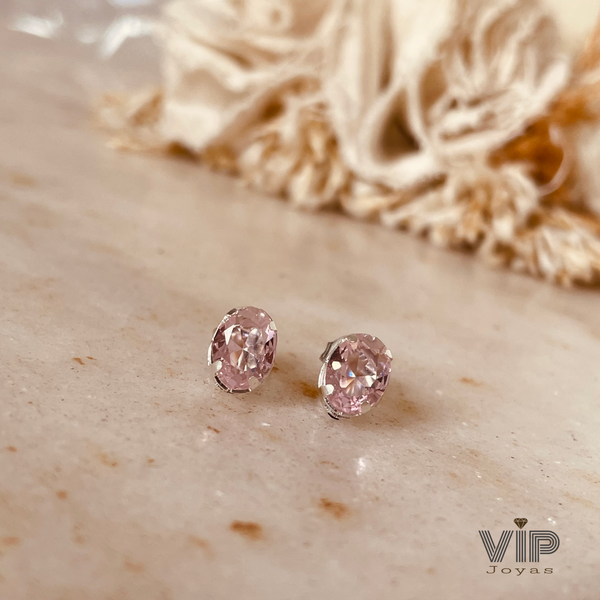 Producto - Aros Oval Cubic Rosa Plata 925