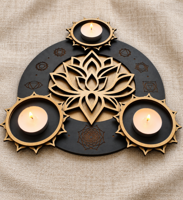 Producto - Portavelas Flor de Loto y 7 Chakras - 3 Velas o Cristales - 1