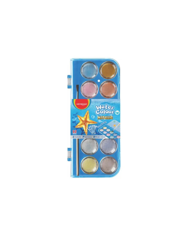 Producto - Acuarelas KEYROAD x 12 Colores Metalizados + Pincel Con Caja Plástica