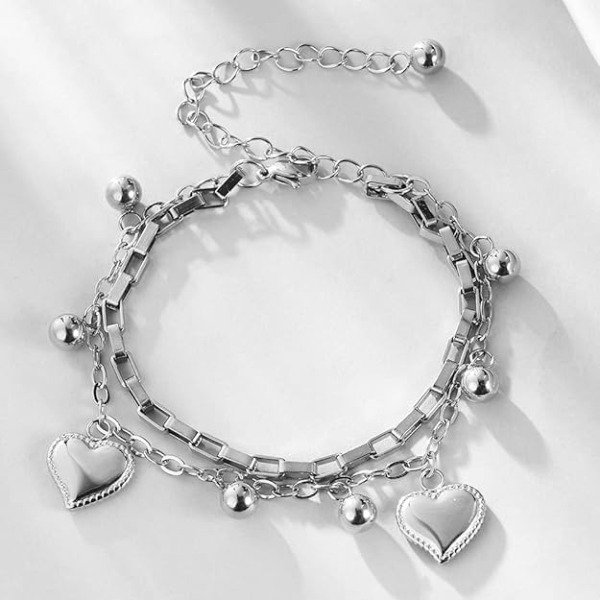 Producto - Pulsera de acero inoxidable 316L con dijes de corazón y boliitas - 3