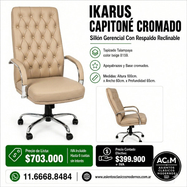 Producto - Sillón Gerencial IKARUS CAPITONÉ, Tapizado Talampaya Beige B159!!