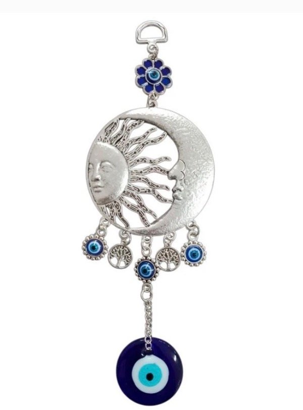 Producto - Colgante azul ojo turco sol y luna 23cm