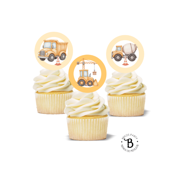 Producto - Topper cupcake redondo x 10 Construcción Vintage