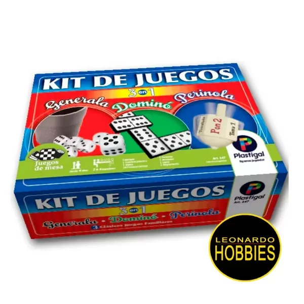 Producto - Kit Juegos 3 en 1  (Generala, Dominó y Perinola) Plastigal 147