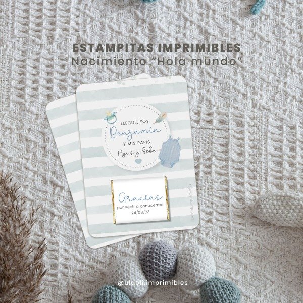 Producto - Estampitas Imprimibles Nacimiento Niño "Hola Mundo"