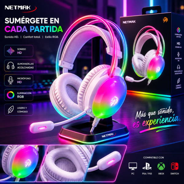 Producto - AURICULAR NETMAK VINCHA GAMER NM-N25