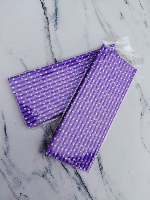 Producto - Sorbete / palitos violeta con lunares blancos