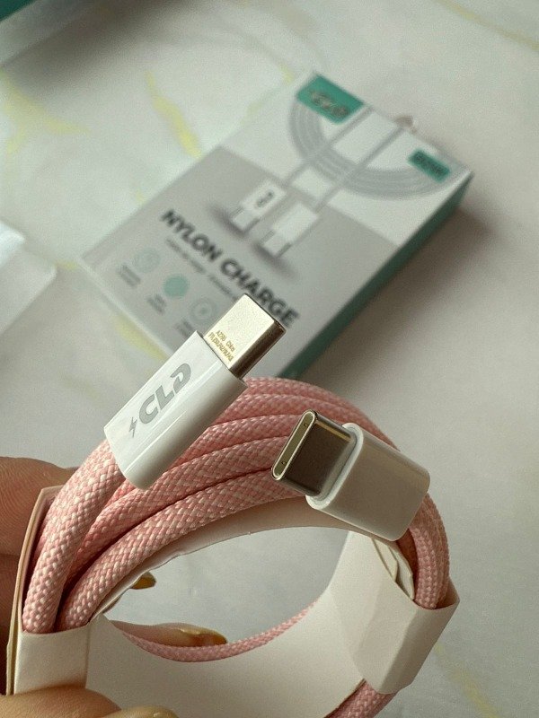 Producto - Cable mallado 2 metros doble TIPO C carga rapida 60w CLD rosa
