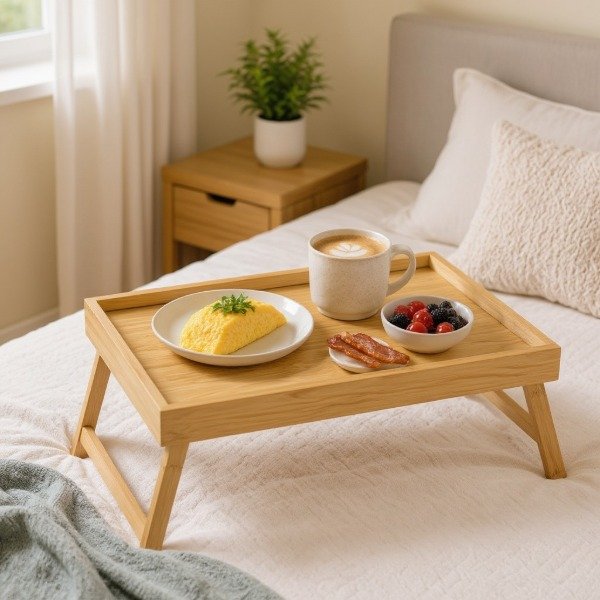 Producto - BANDEJA DE CAMA DE MADERA ESTILO NORDICA 30X40X15CM