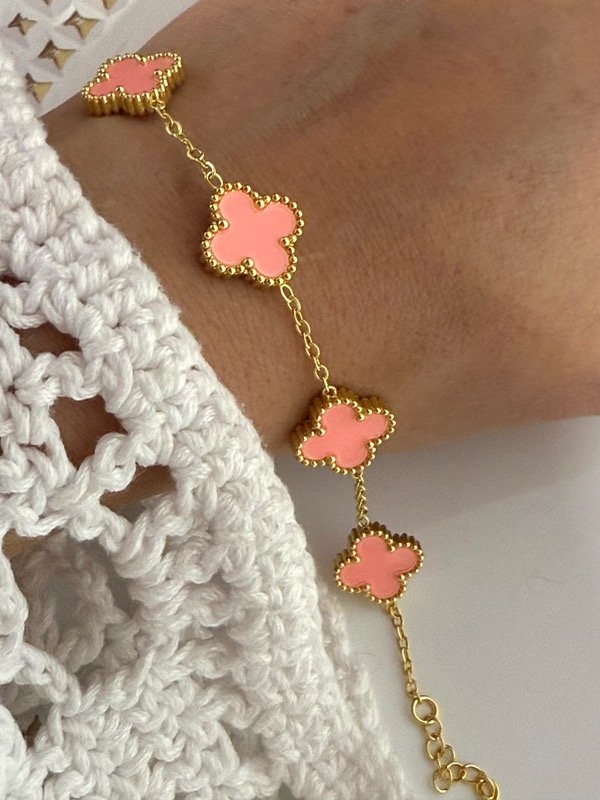 Producto - PD151 Pulsera van cleef rosa acero dorado 18 + 5 cm