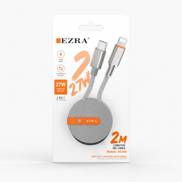 Producto - Cable 2En1 de 2Mts Carga Ultra Rápida Para IPhone Y Tipo C de 27w DC409. - 0