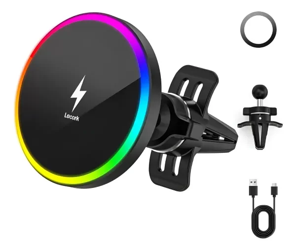 Producto - Cargador Soporte Inalambrico Magnetico Auto iPhone 15w Rgb