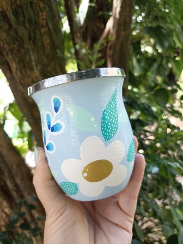 Producto - Mate camionero de algarrobo con virola de acero celeste - 2
