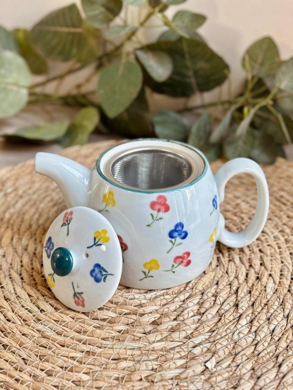 Producto - Tetera de Cerámica + Infusor Diseño Flores Silvestre 17 x 9.5 x 10 cm - 0