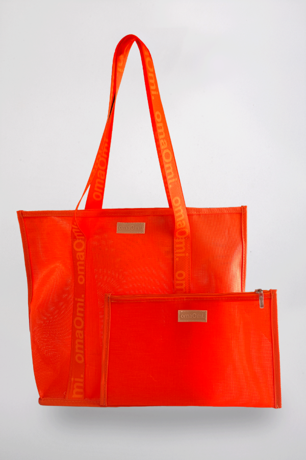 Producto - Combo Bolso Tote PVC Summer Flower Naranja + Pouch