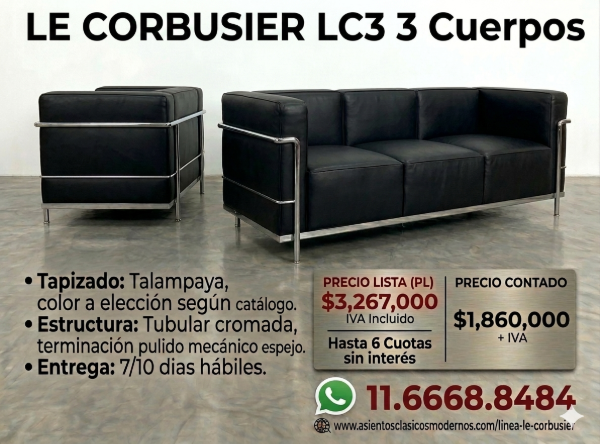 Producto - Sillón Sofá LC3 GRAND CONFORT 3 Cuerpos, Estructura Tubular Cromada!!