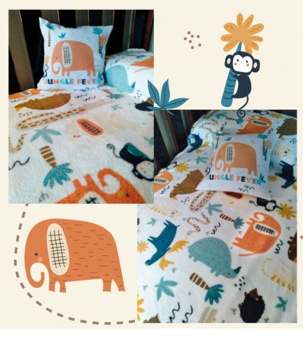 Producto - Manta polar soft  cuna funcional + almohadón JUNGLE FEVER