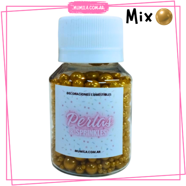 Producto - Perlas Doradas comestibles x50gr Mix tamaños