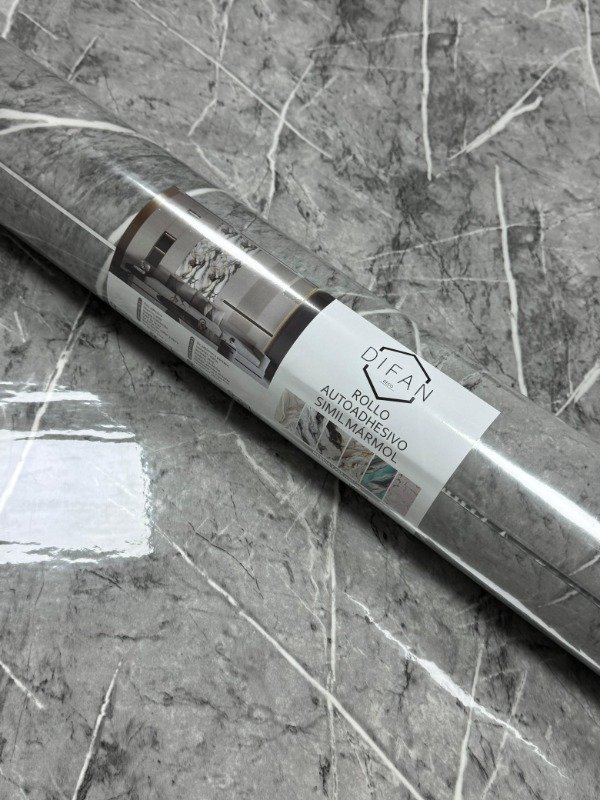 Producto - Rollo Autoadhesivo Simil Marmol Brillante 1,2 x 3 M Gris Oscuro