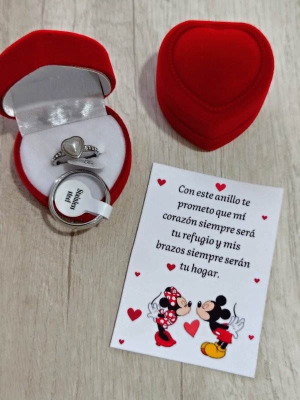 Producto - Anillo de perla+ alianza con cajita y tarjeta