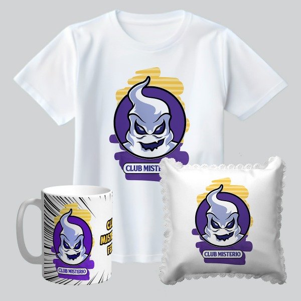 Producto - Combo de Remera con Taza Plástica y Almohadon : CLUB MISTERIO