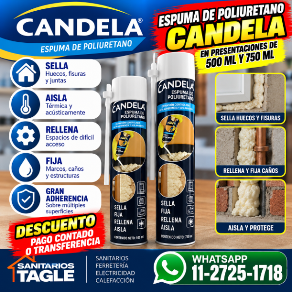 Producto - Espuma Poliuretano Candela de 750 mL con Aplicador.