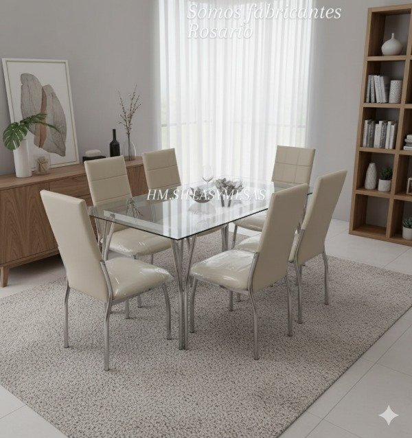 Producto - Mesa cristal París cromada. Sillas Sevilla TAPIZADO PREMIUM y caño cromado