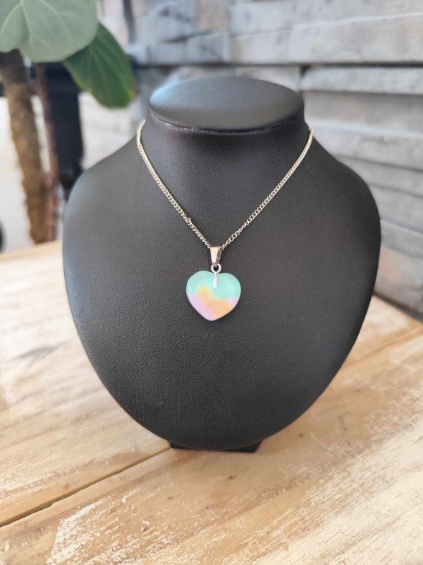 Producto - Collar corazón combinado turquesa. Acero quirúrgico