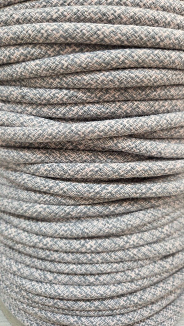 Producto - Cordon de algodón trenzado 6mm MELANGE GRIS Y ROSA 100MTS
