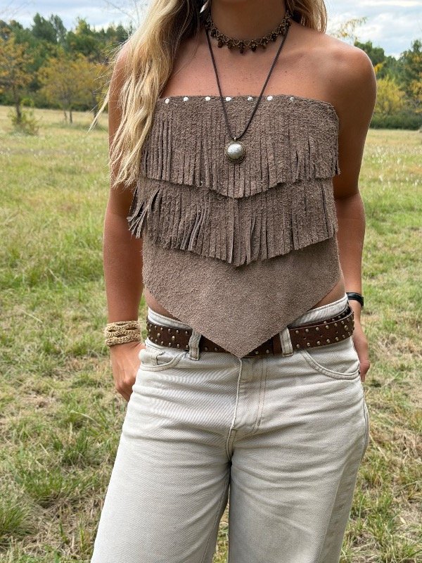 Producto - top fleco bando visón