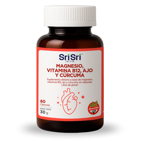 Producto - CUIDADO DEL CORAZON, MAGNESIO, VIT B12, AJO Y CURCUMA - SRI SRI