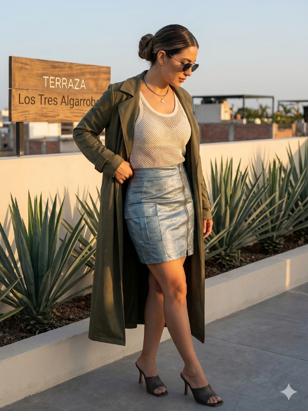 Producto - Pollera Bengalina Elastizada GRIS BRILLANTE