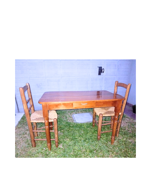 Producto - Mesa estilo campo y 2 sillas restauradas	/ 110x60