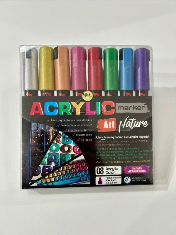 Producto - Set de marcadores de pintura Acrylic Plantec x 8 trazo mediano metalizados.