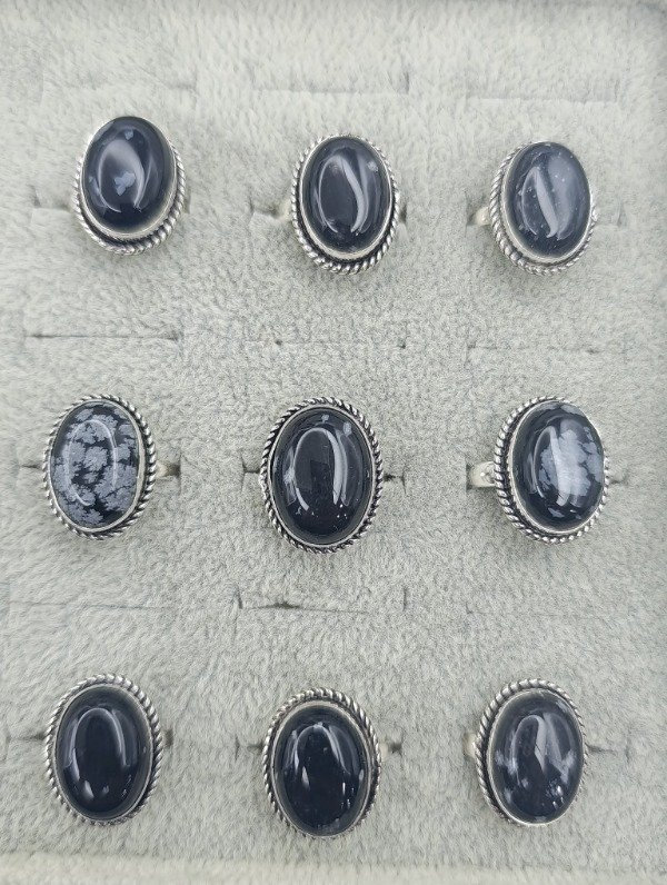 Producto - Anillo de baño en plata en piedra obsidiana copo de nieve - 2
