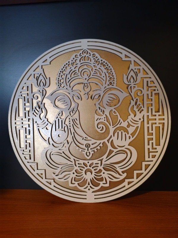 Producto - Cuadro Ganesha Calado Blanco y Dorado 34 cm - 2