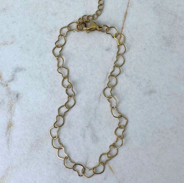 Producto - Pulsera acero dorado full corazones calados