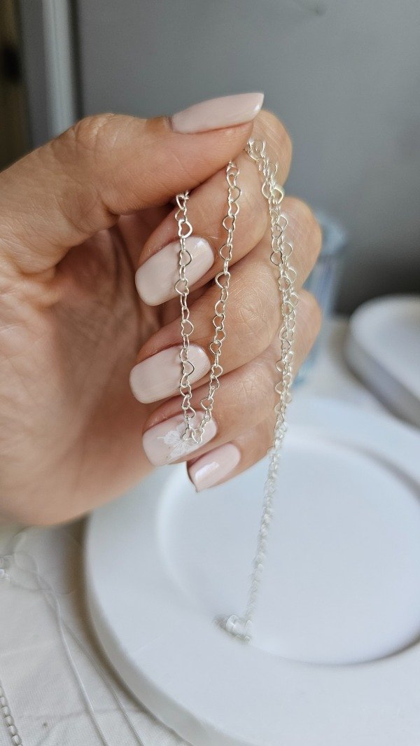 Producto - Cadena corazones calados 45cm. Plata