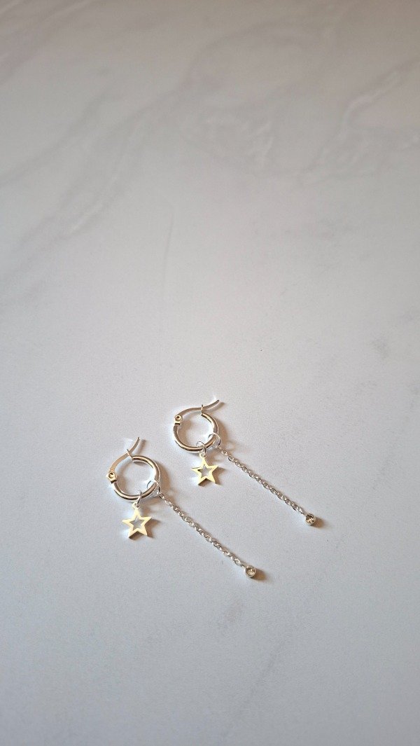 Producto - Aros de acero blanco estrella  y cadena piedra
