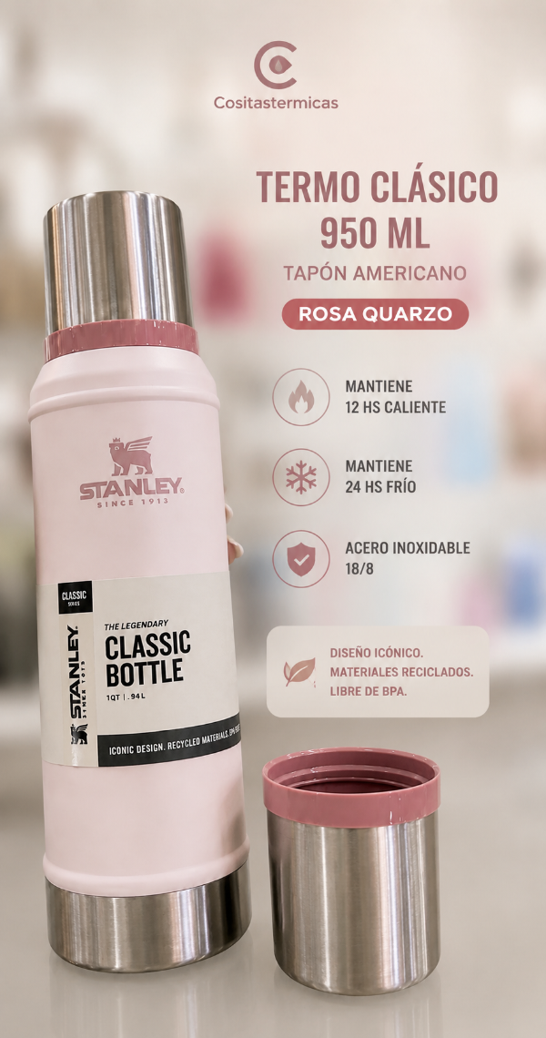 Producto - TERMO CLÁSICO TAPÓN AMERICANO 950 ML ROSA QUARZO