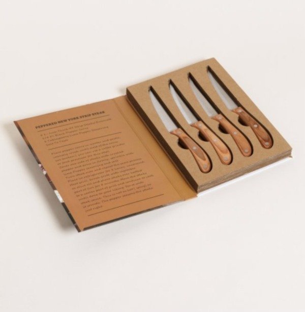 Producto - SET X 4 CUCHILLOS DE CARNE ACERO Y ACACIA 22 CM CON BOOK - 3
