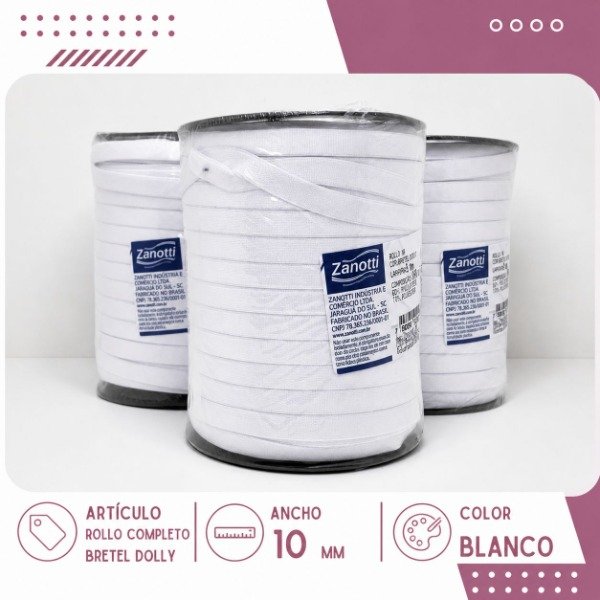 Producto - ROLLO COMPLETO Elástico bretel Dolly Zanotti blanco 10mm (100MTS)