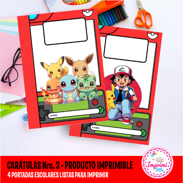 Producto - Carátulas Pokemón Imprimibles Carpeta Nro. 3 Separadores Escolares