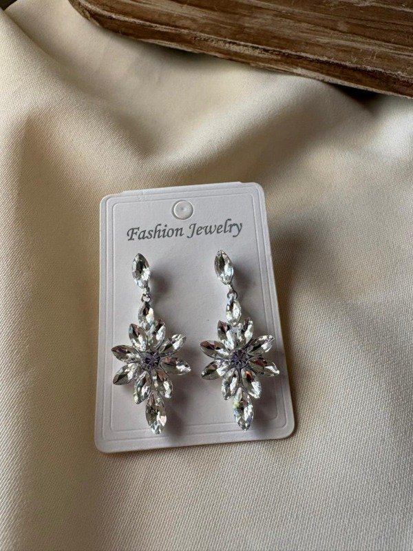 Producto - Aros FIESTA PLATEADOS flor con cristales