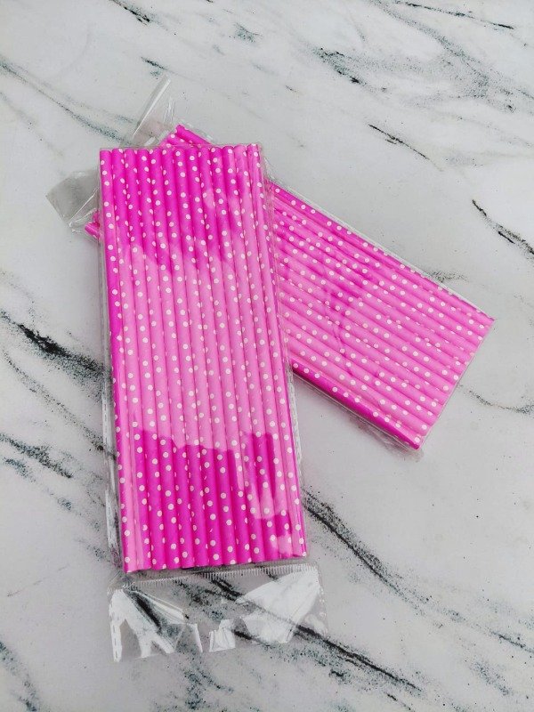 Producto - Sorbete / palitos rosa con lunares blanco