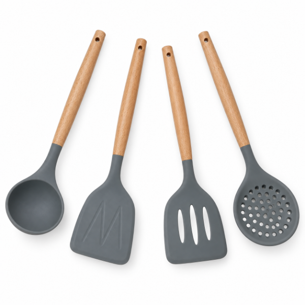 Producto - SET DE 4 UTENSILIOS DE SILICONA Y MADERA PREMIUM 33CM X 8CM - 2