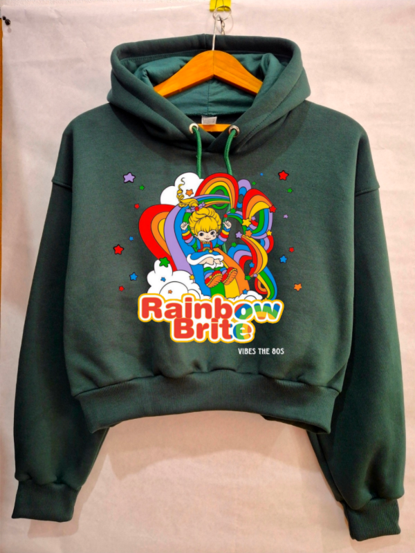 Producto - Buzo Canguro Crop Top Rainbow Brite Verde Inglés