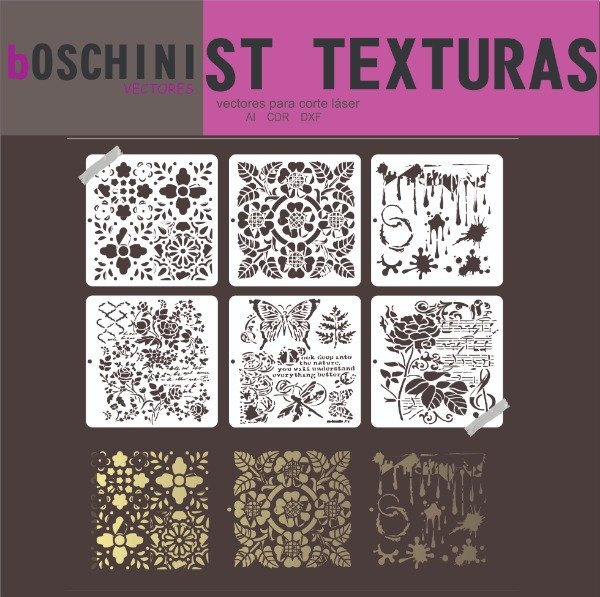 Producto - 26 DISEÑOS STENCIL TEXTURAS - PACK VECTORES PARA CORTE LASER
